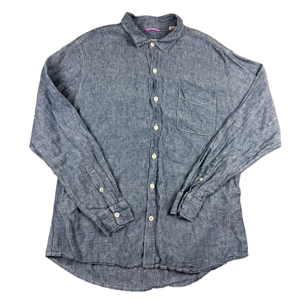 Tommy Bahama Mens XL Blue 100% Linen Long Sleeve Button Down Shirt Coastal Shirt